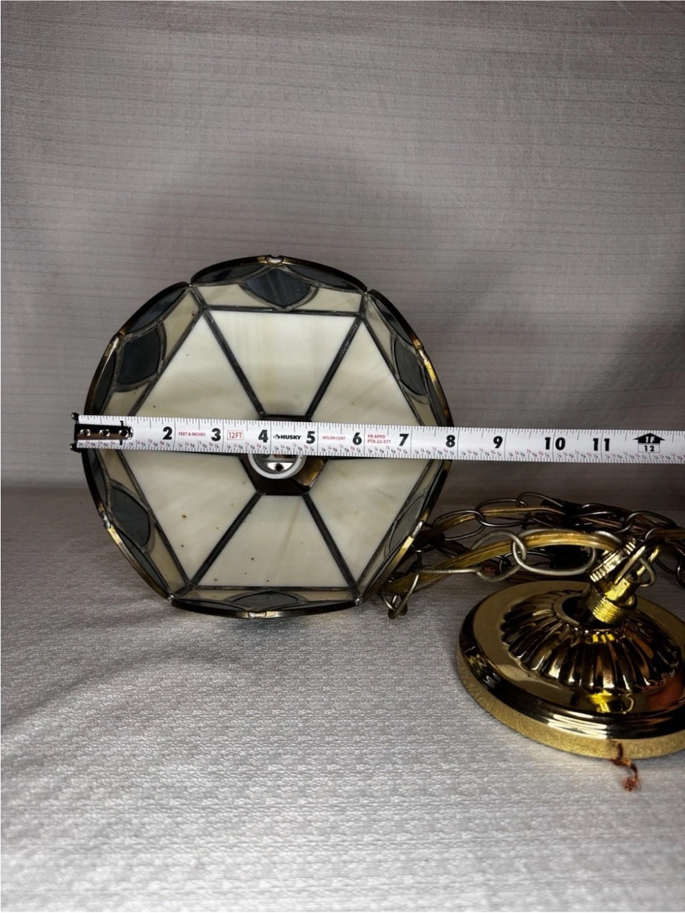 Vintage Stained Glass Hanging Light Blue Cream Hardwired Lamp 8 Inch Retro - Picture 4 of 4